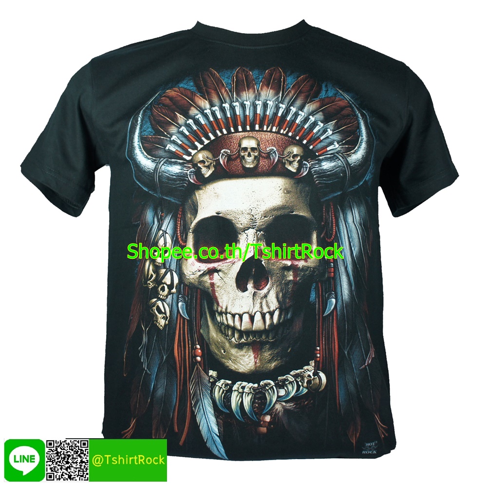 เสื้อลาย กะโหลก อินเดียนแดง ผี ชนเผ่า หัวหน้าเผ่า อินเดียแดง เสื้อยืด RCG241
