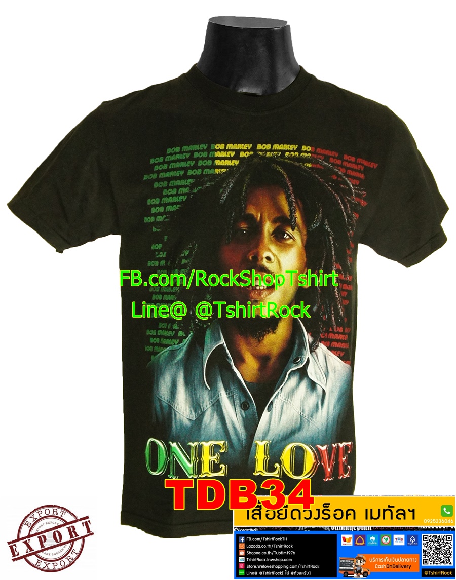 เสื้อยืดวง Bob Marley เสื้อร็อค เสื้อวง เมทัล บ็อบ มาร์เลย์ TDB34