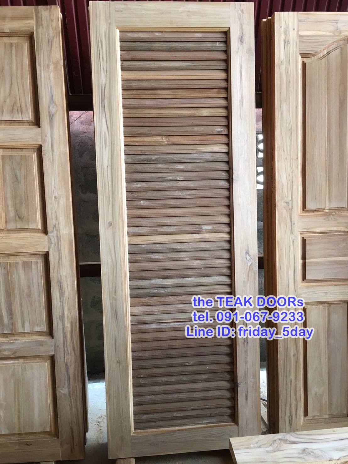 TD183 ประตูไม้สัก บานเดี่ยว เกล็ดตลอด(ทั้งแถว) ขนาด 80X200 ซม.