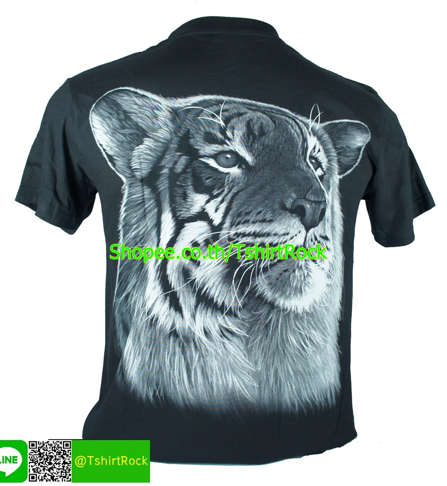 เสื้อลาย เสือโคร่ง เต็มหน้า เสื้อยืดสีดำ สกรีนหน้าหลัง ไซร์ยุโรป RCA173