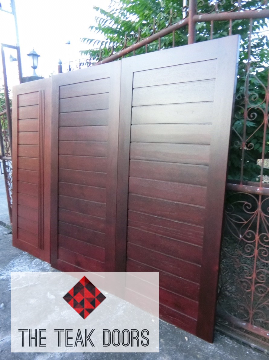 TD210 ประตูไม้สักบานคู่ (ไม้สักเก่า) บานโมเดิร์น ขนาด 180X200 ซม.