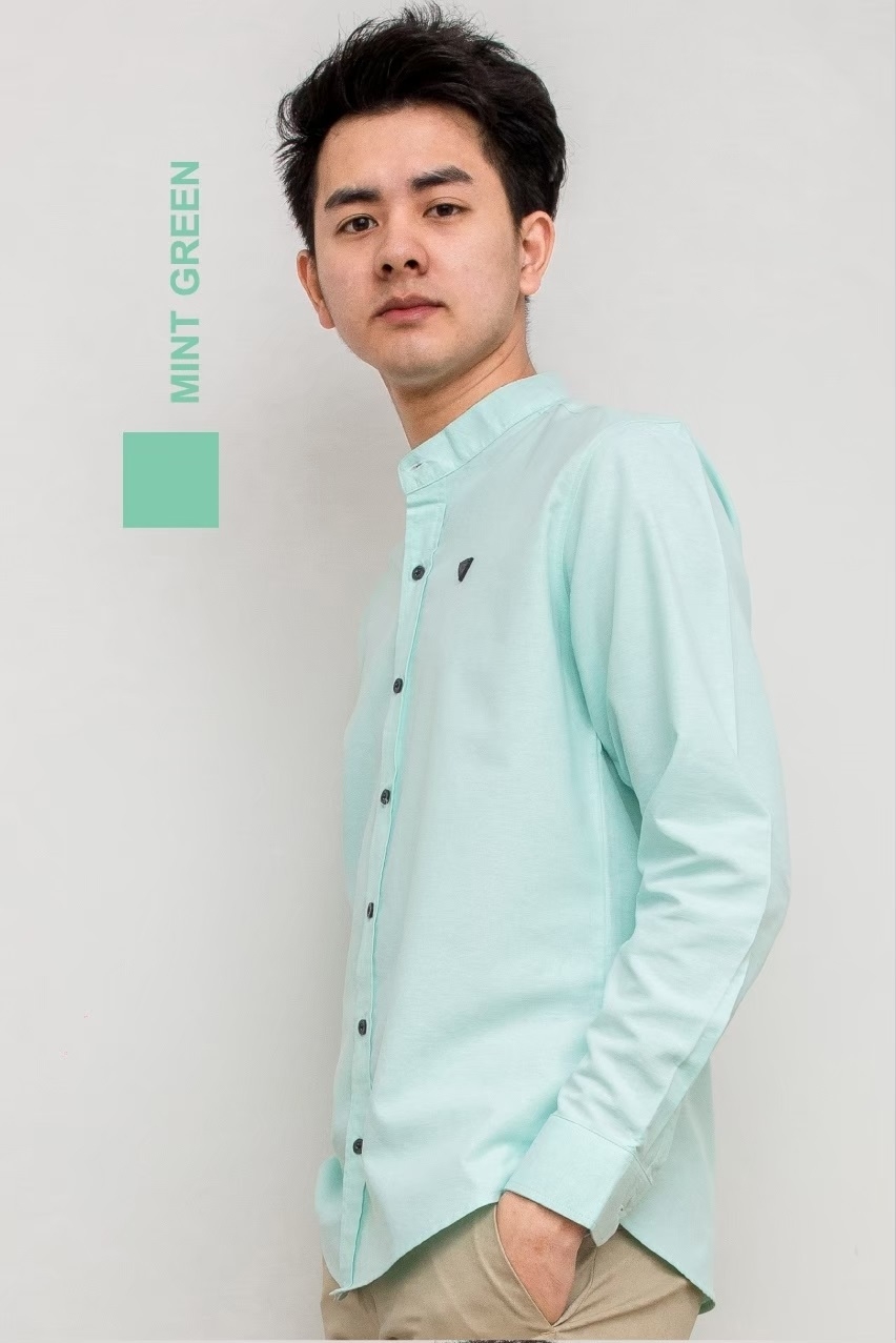 เสื้อเชิ้ตผู้ชายแขนยาวคอจีนทรง Silmfit สีมิ้นท์