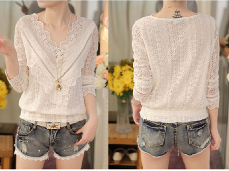 เสื้อลูกไม้(ทั้วตัว)คอวี