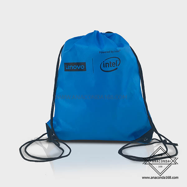 กระเป๋าผ้าร่มหูรูดสะพายหลัง ถุงผ้าหูรูด สกรีนโลโก้