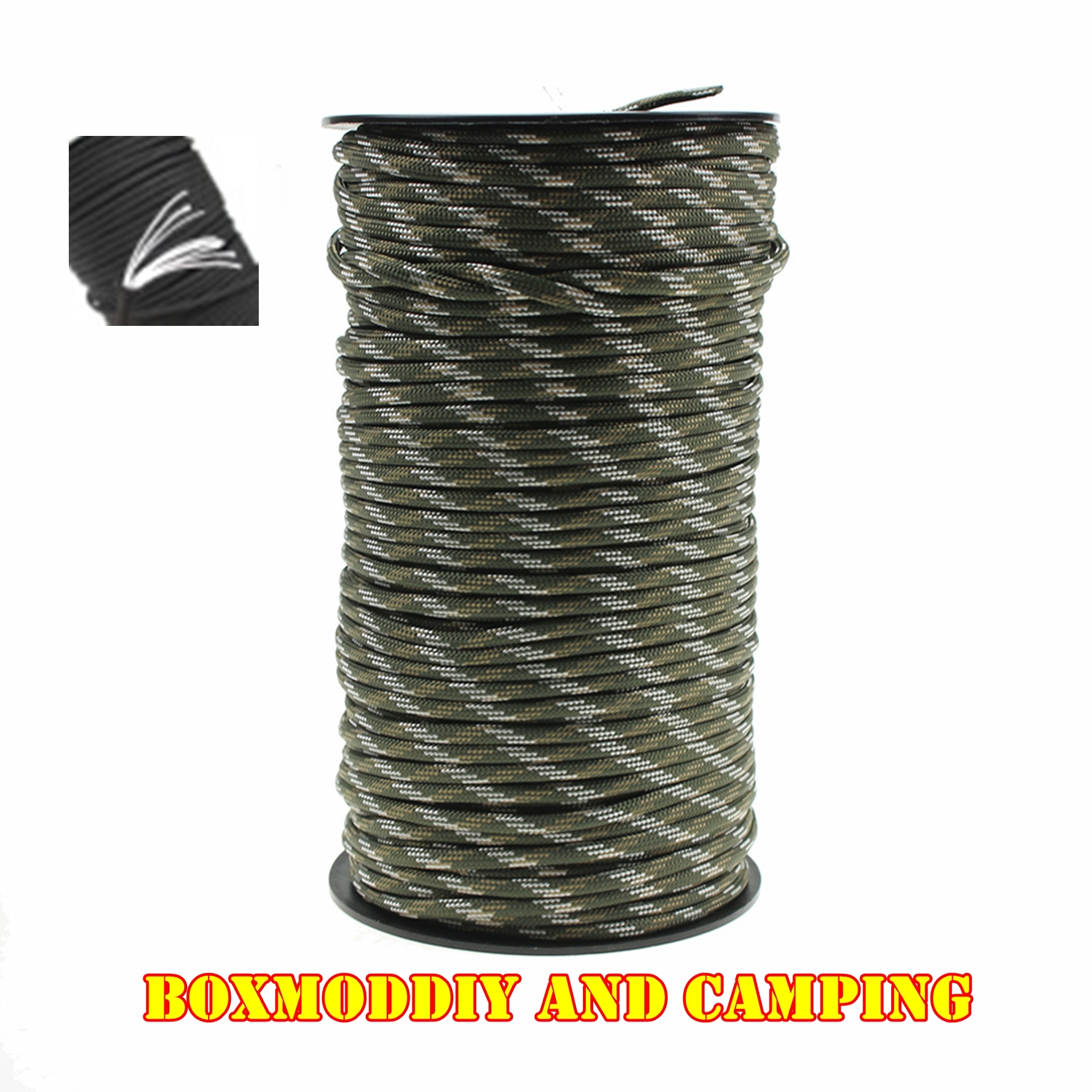 เชือกผูกเต็นท์ ผูกฟลายชีท เชือกร่มชูชีพ เชือกcamping ขนาด 4มม. รองรับแรงดึงเกิน 100กก.สีเขียวลายพราง เมตรละ10บาท