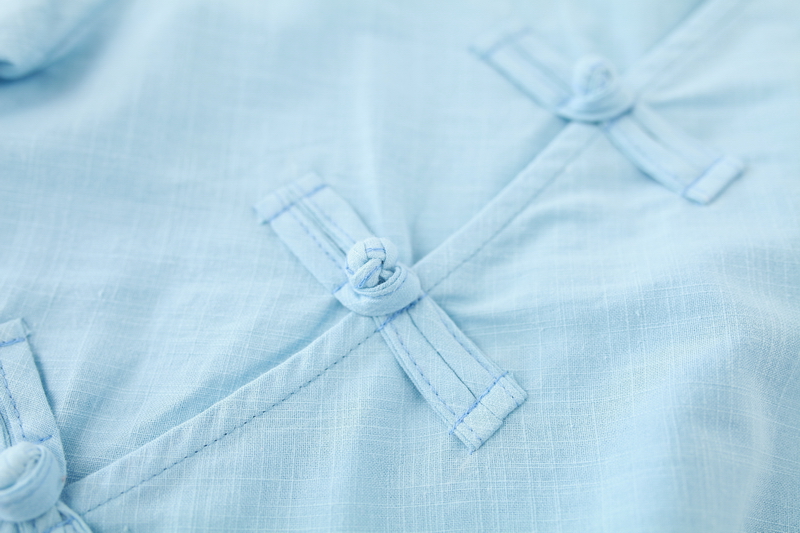 เสื้อฝ้ายคอจีนแขนยาวสีฟ้า