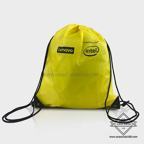 กระเป๋าผ้าร่มหูรูดสะพายหลัง ถุงผ้าหูรูด สกรีนโลโก้