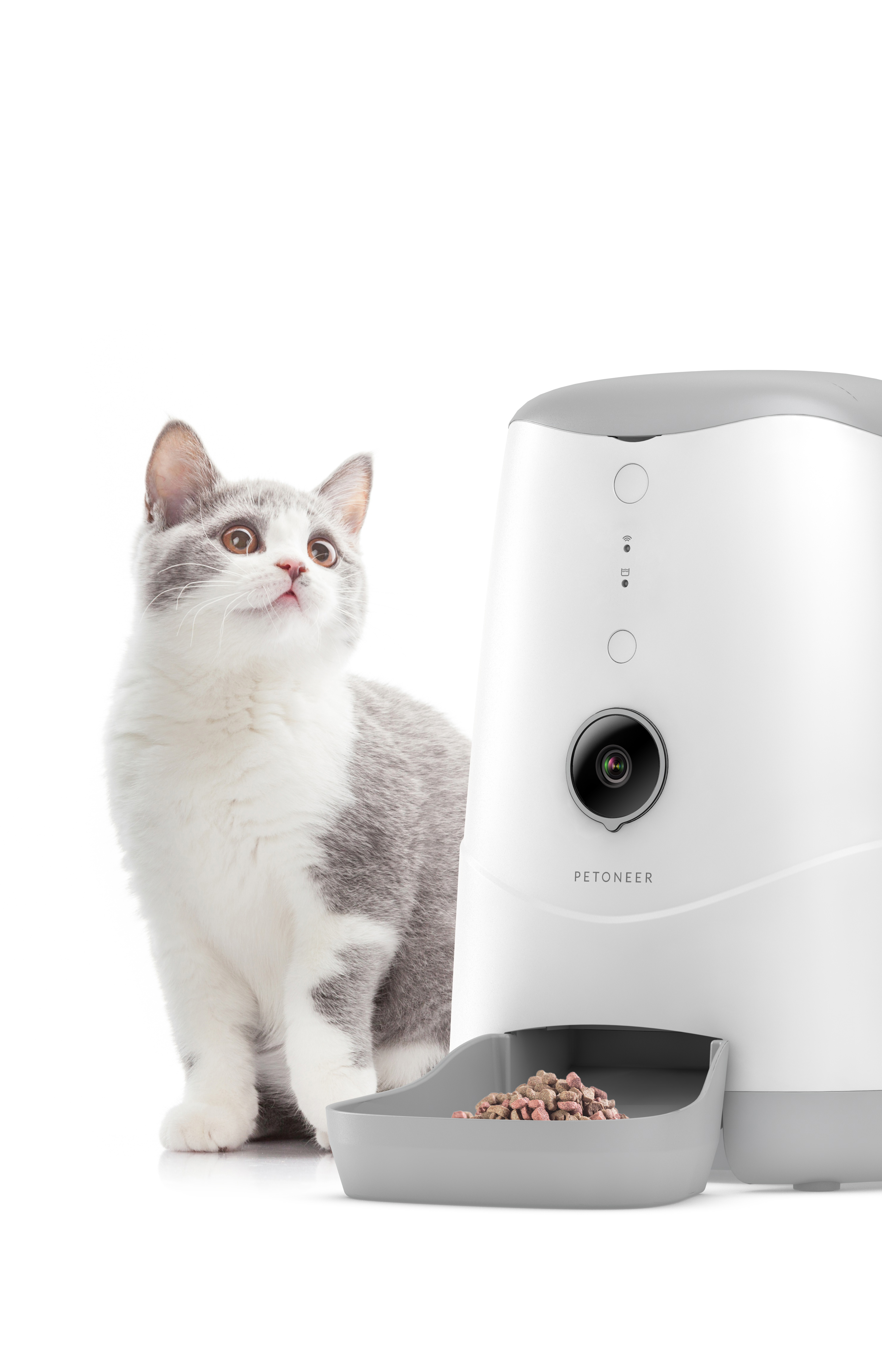 เครื่องให้อาหารแมวอัตโนมัติควบคุมด้วยสมาร์ทโฟนพร้อมกล้องวีดีโอความละเอียดสูง PETONEER NUTRI VISION