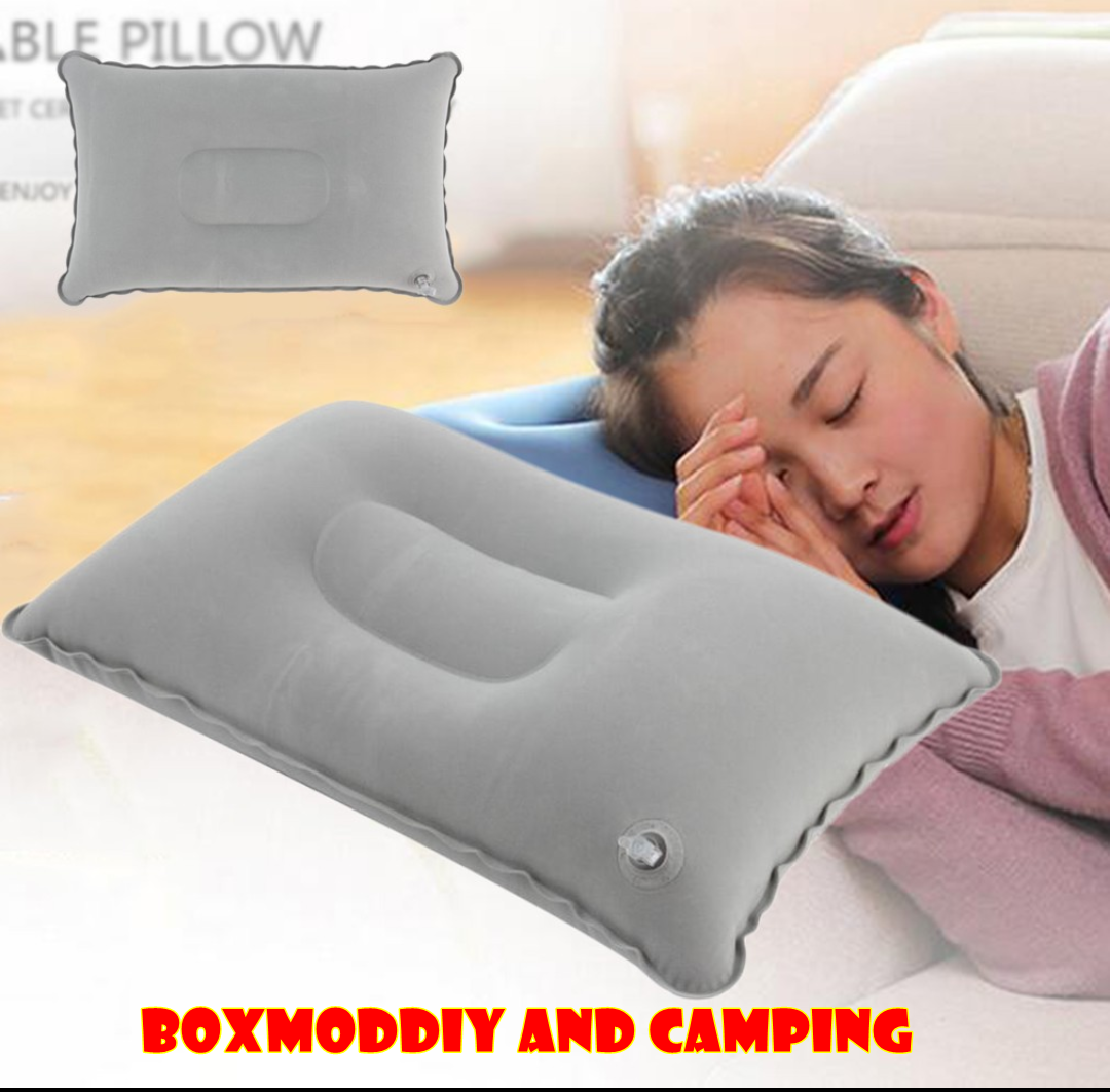 หมอนเป่าลม สีเทา พับได้แบบพกพา สำหรับใช้กลางแจ้ง หมอนเป่าลม ผิวกำมะหยี่ Double Sided Flocking