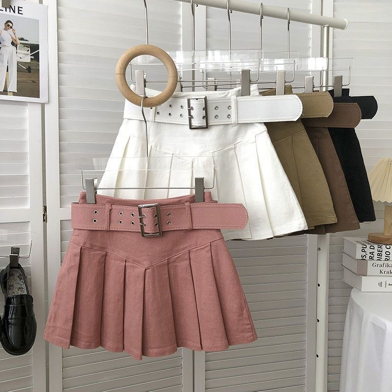 พร้อมส่ง : กระโปรงแต่งจีบทรงเอวสูง+เข็มขัด
