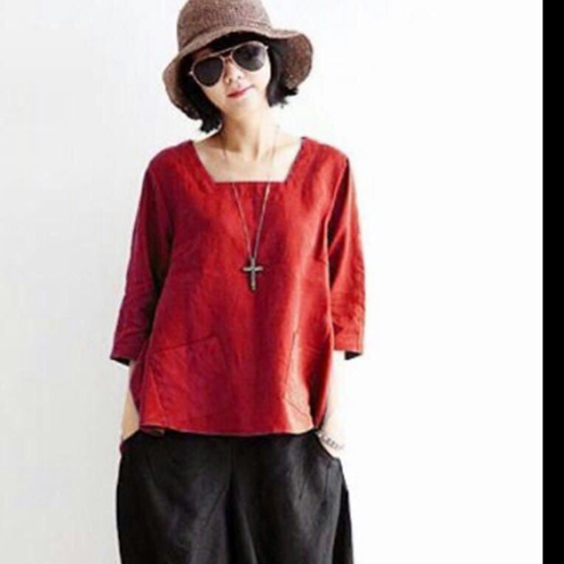 เสื้อฝ้ายทรงเอสีแดง