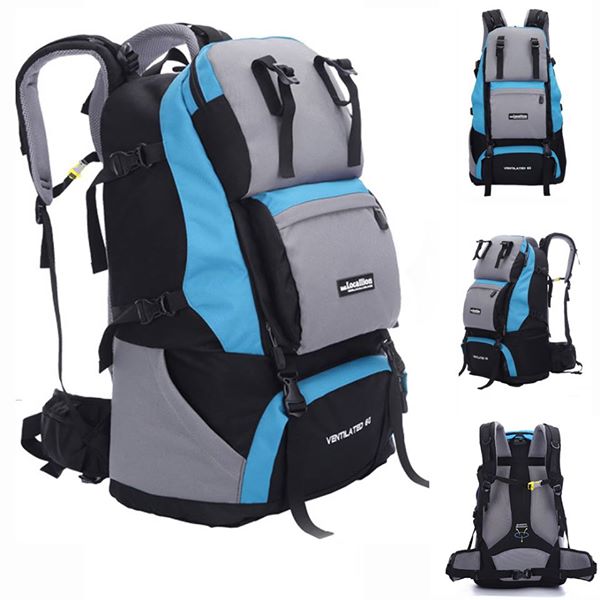 Local Lion เป้สะพายหลัง backpack ขนาด 60L รุ่น061 สีฟ้า แถมฟรี มีดการ์ด