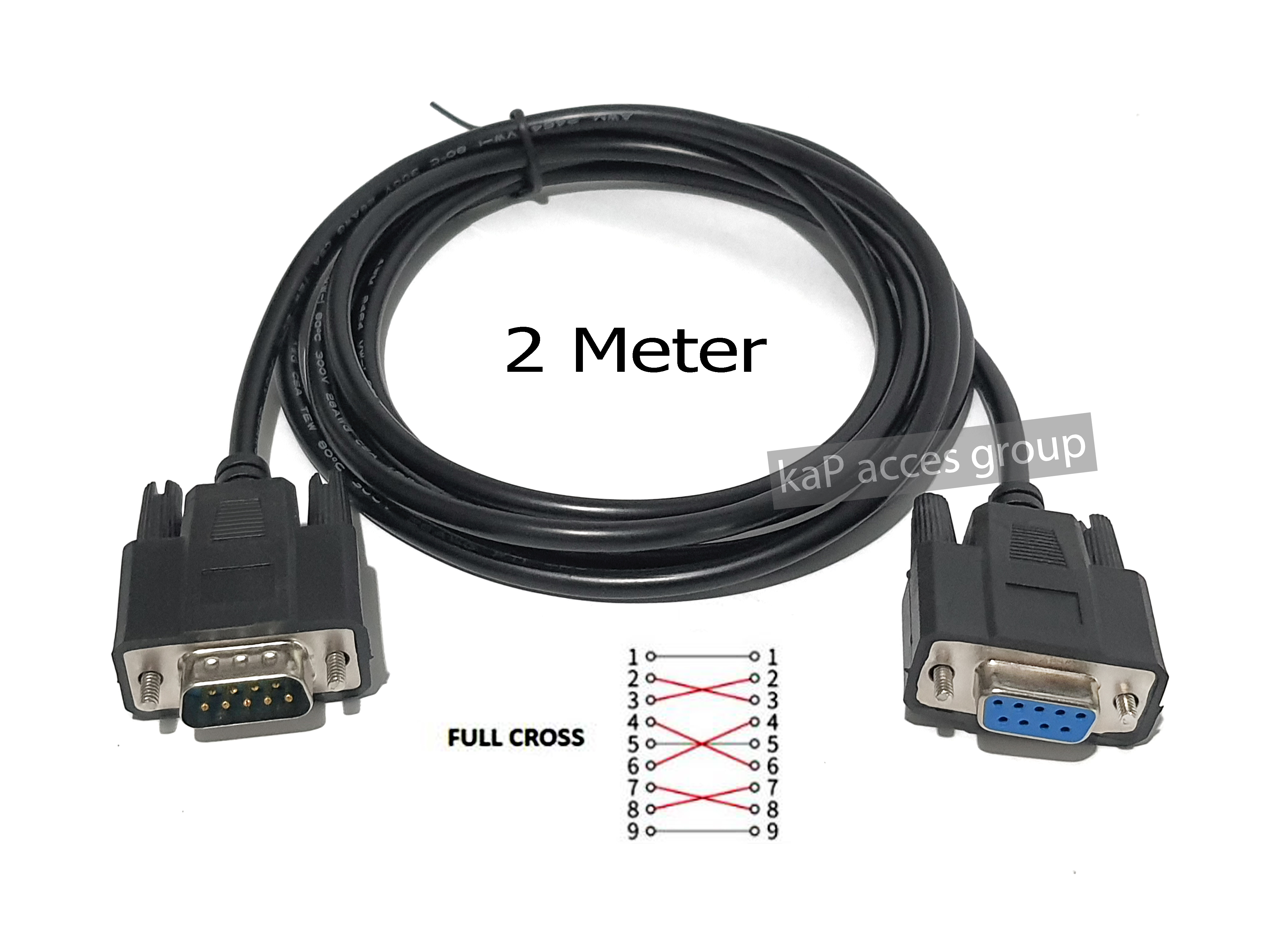 สาย DB9 RS232 Serial 9 Pin ผู้/เมีย แบบฟลูครอสสายไขว้ (Full Cross) 2เมตร