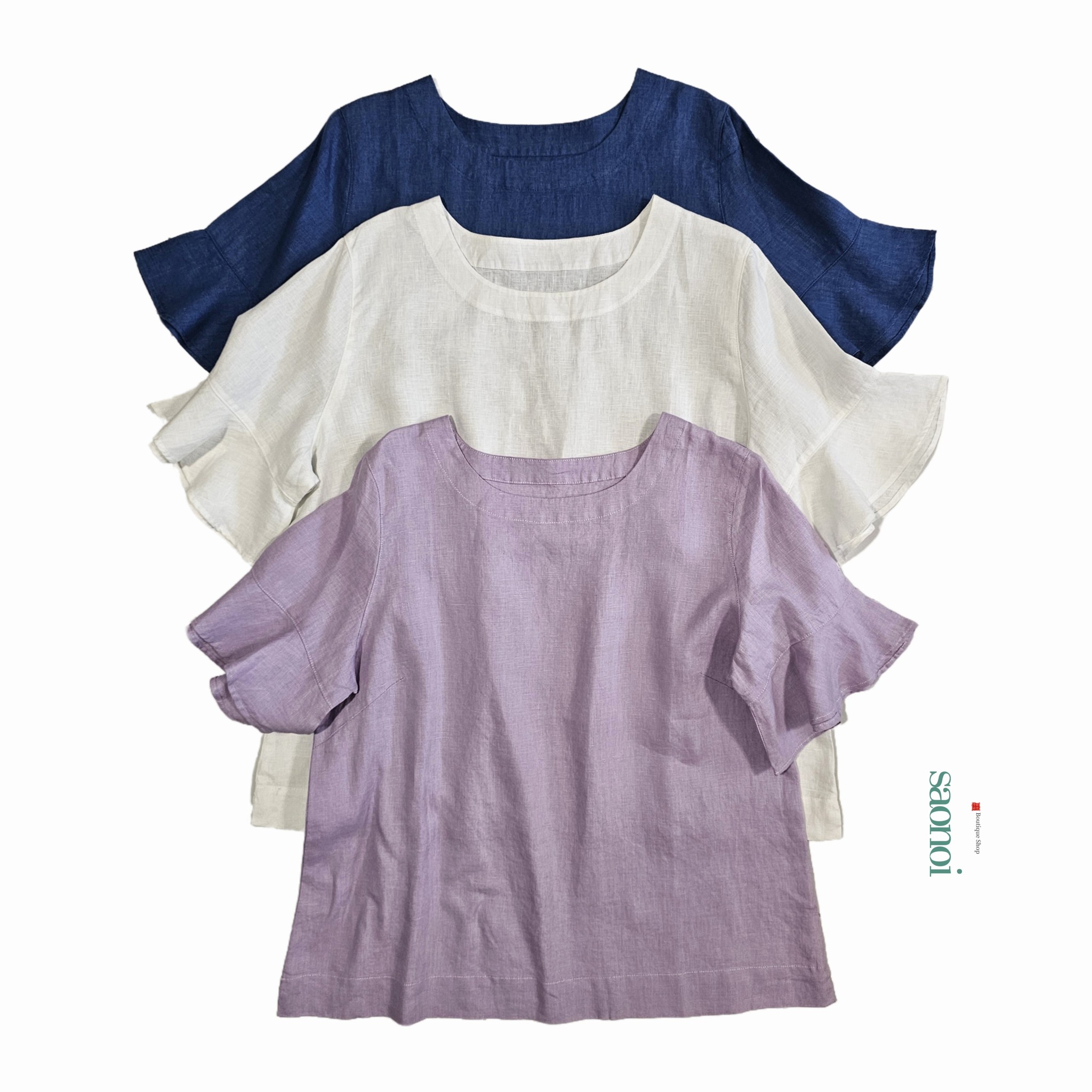 เสื้อลินินแท้แขนระบาย