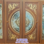 ประตูไม้สัก กระจกสเตนกลาส ชุด 4 ชิ้น (บานเปิด-ปิด)