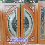 ประตูไม้สัก กระจกสเตนกลาส ชุด 4 ชิ้น (บานเลื่อน)