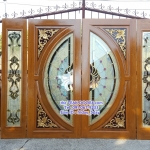 ประตูไม้สัก กระจกสเตนกลาส ชุด 4 ชิ้น (บานเปิด-ปิด)