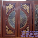 ประตูไม้สัก กระจกสเตนกลาส ชุด 4 ชิ้น (บานเปิด-ปิด)