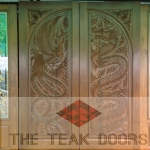 ประตูไม้สัก ข้างกระจกสเตนกลาส ชุด 4 ชิ้น (บานเปิด-ปิด)