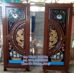 TD232 ประตูไม้สักบานคู่ วงกลมลายมังกร บนฟักทองล่างเรือสำเภา ขนาด 160X200 ซม.