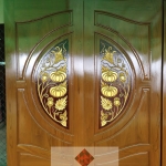 TD241 ประตูไม้สักบานคู่ วงกลมลายฟักทอง ขนาด 160X200ซม.