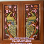 TD221 ประตูไม้สักบานคู่ ลายนกยูง ขนาด 200X200 ซม.