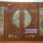 ประตูไม้สัก กระจกสเตนกลาส ชุด 4 ชิ้น (บานเปิด-ปิด)