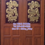 TD273 ประตูไม้สักบานคู่ ลายอาชา 8 ตัว ขนาด 160X200ซม.