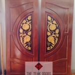 TD243 ประตูไม้สักบานคู่ วงกลมฟักทอง ขนาด 160X200 ซม.