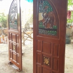 TD208 ประตูไม้สักบานคู่ ลายช้าง ล่างลูกฟัก ขนาด 200X200ซม.