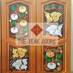 TD275 ประตูไม้สักบานคู่ลายปลา ฟักทอง ขนาด 160x200 ซม.