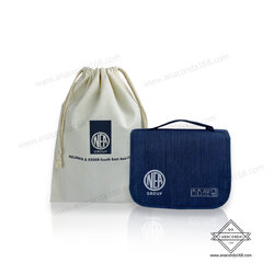 กระเป๋าจัดเก็บอุปกรณ์อาบน้ำแบบพับ + กระเป๋าผ้าแคนวาสหูรูด ทำโลโก้