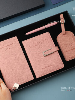 เซ็ท 4 ชิ้น กระเป๋าพาสสปอร์ต ป้ายแท็ก สมุดโน๊ต ปากกา