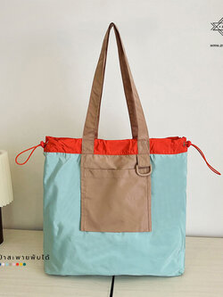 ถุงผ้าพับได้สีพื้น แบบหนา พับเก็บได้ในตัว