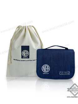 กระเป๋าจัดเก็บอุปกรณ์อาบน้ำแบบพับ + กระเป๋าผ้าแคนวาสหูรูด ทำโลโก้