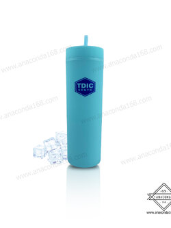 แก้วน้ำพลาสติก ขนาด 500 ml. ทรงยาวมีฝาปิด ทำโลโก้